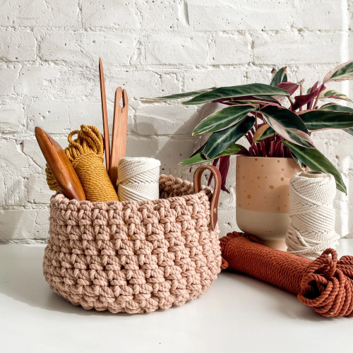 Chelsea Rope Basket with Leather Handle Crochet Kit by Flax & Twine